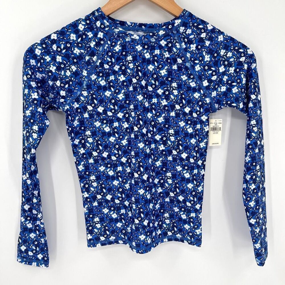 Aerie Floral Long Sleeve Rash Guard Swim Shirt Women XXS Blue White NWT